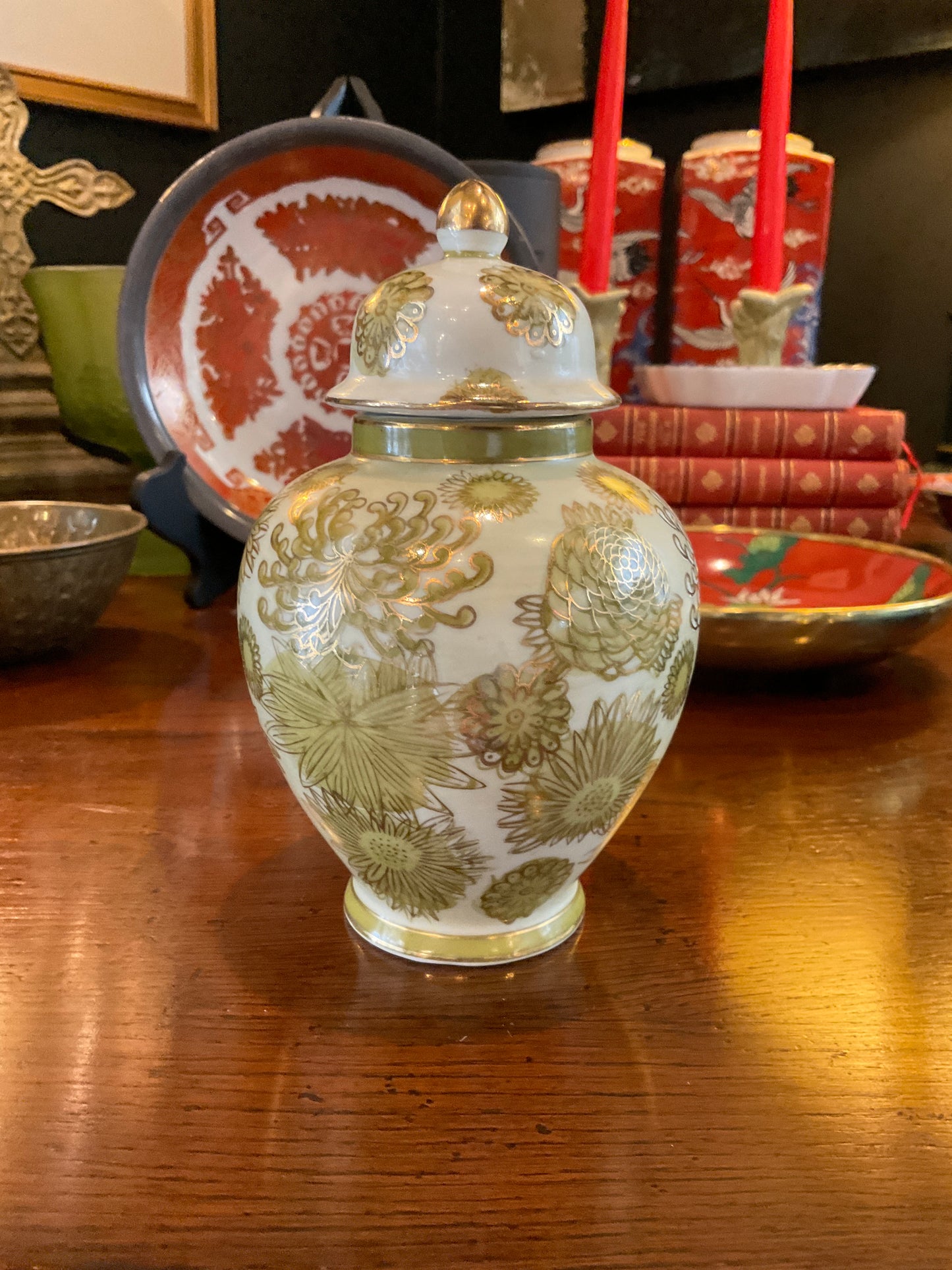 Green and Gold Small Ginger Jar