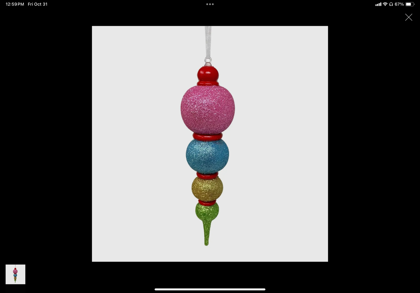 Glitter Multi Color Finial Ornament