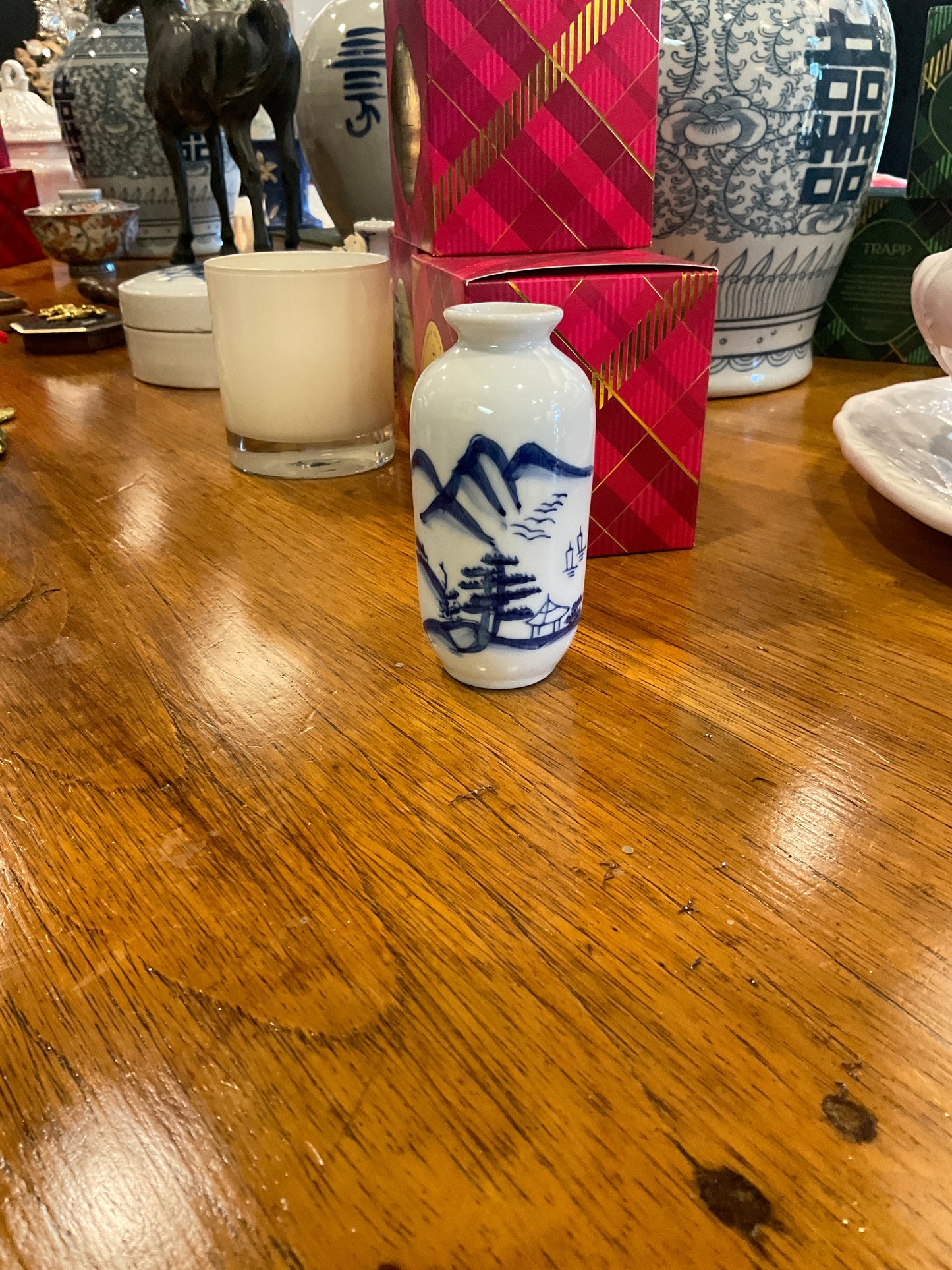 Blue and White Asian Bud Vase