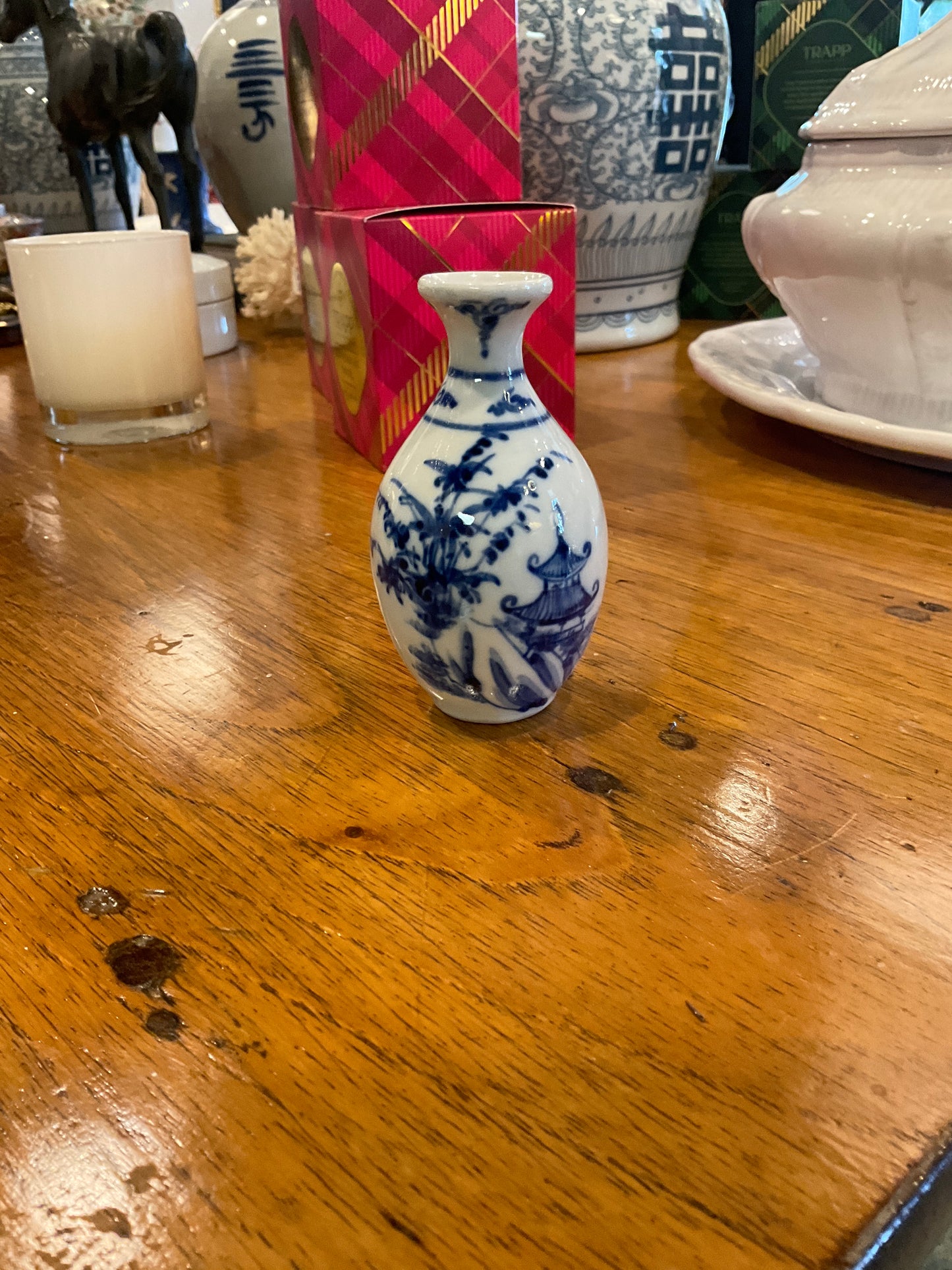 Blue and White Asian Bud Vase