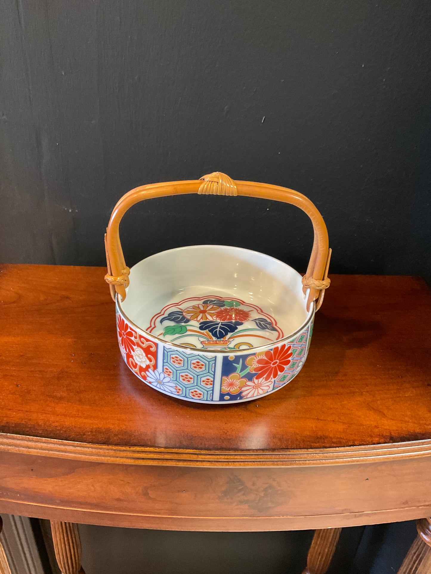 Japanese Porcelain Bowl with Bamboo Handle