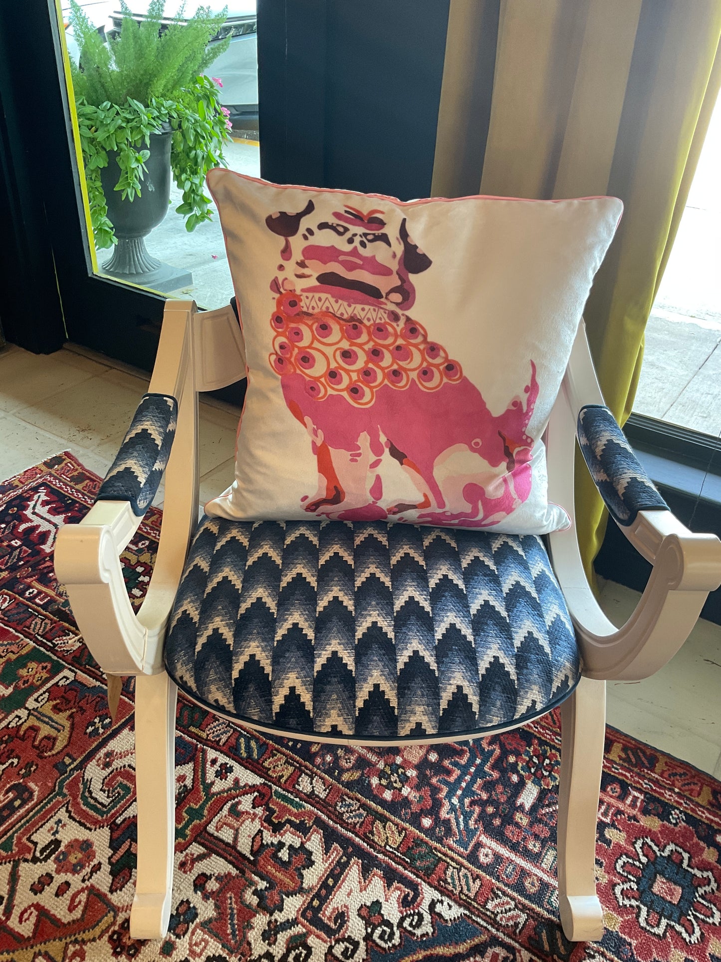 Velvet Pink Foo Dog pillow