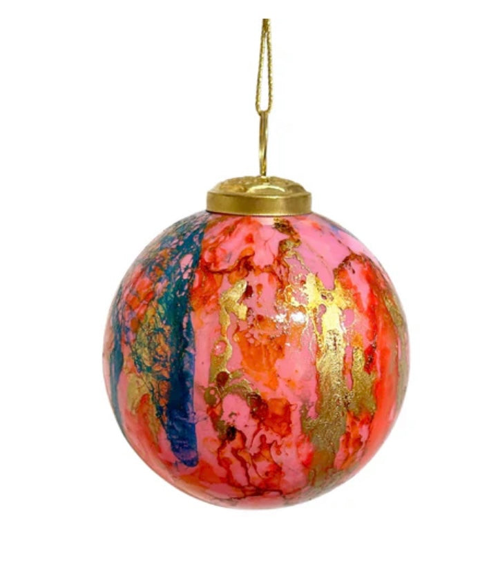 Multi color watercolor glass ball ornament