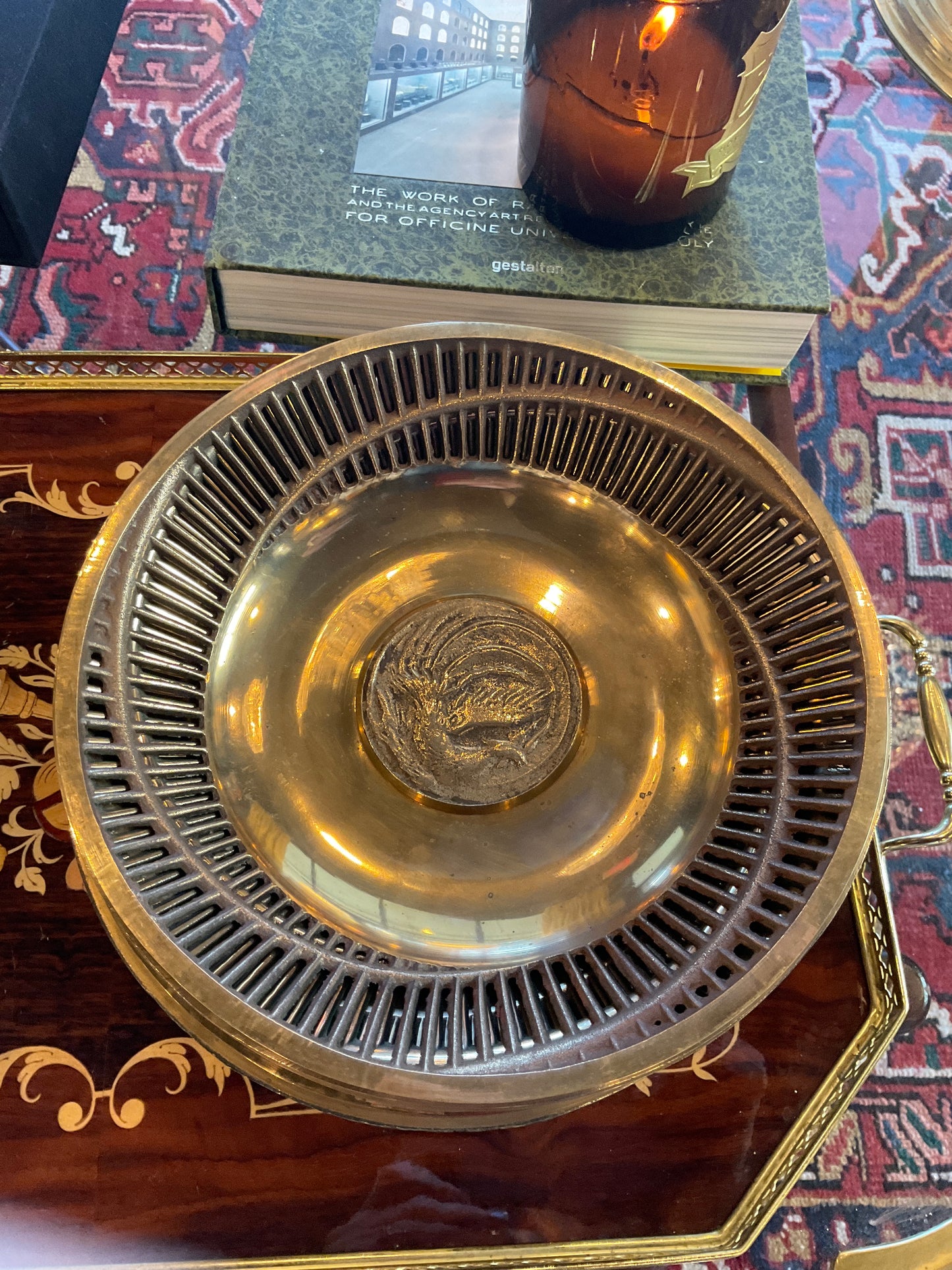 Vintage Mid 20th Century Phoenix Bird Design Bowl Basket