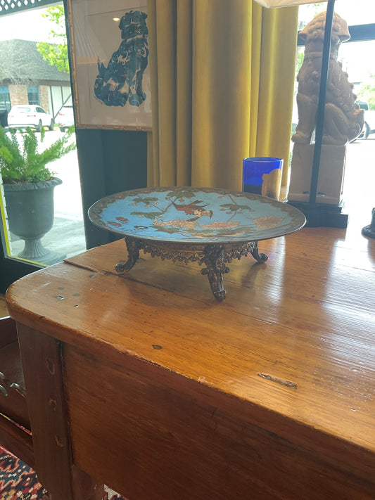 Japanese Cloisonné plate on stand