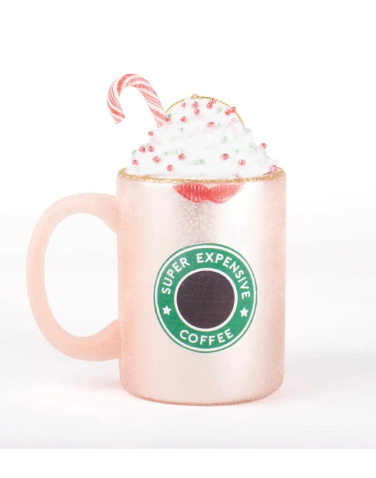 Peppermint Coffee Cup Boxed Glass Ornament