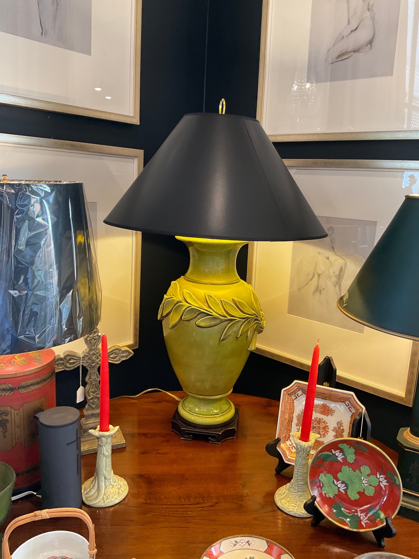 Green lamp with black shade