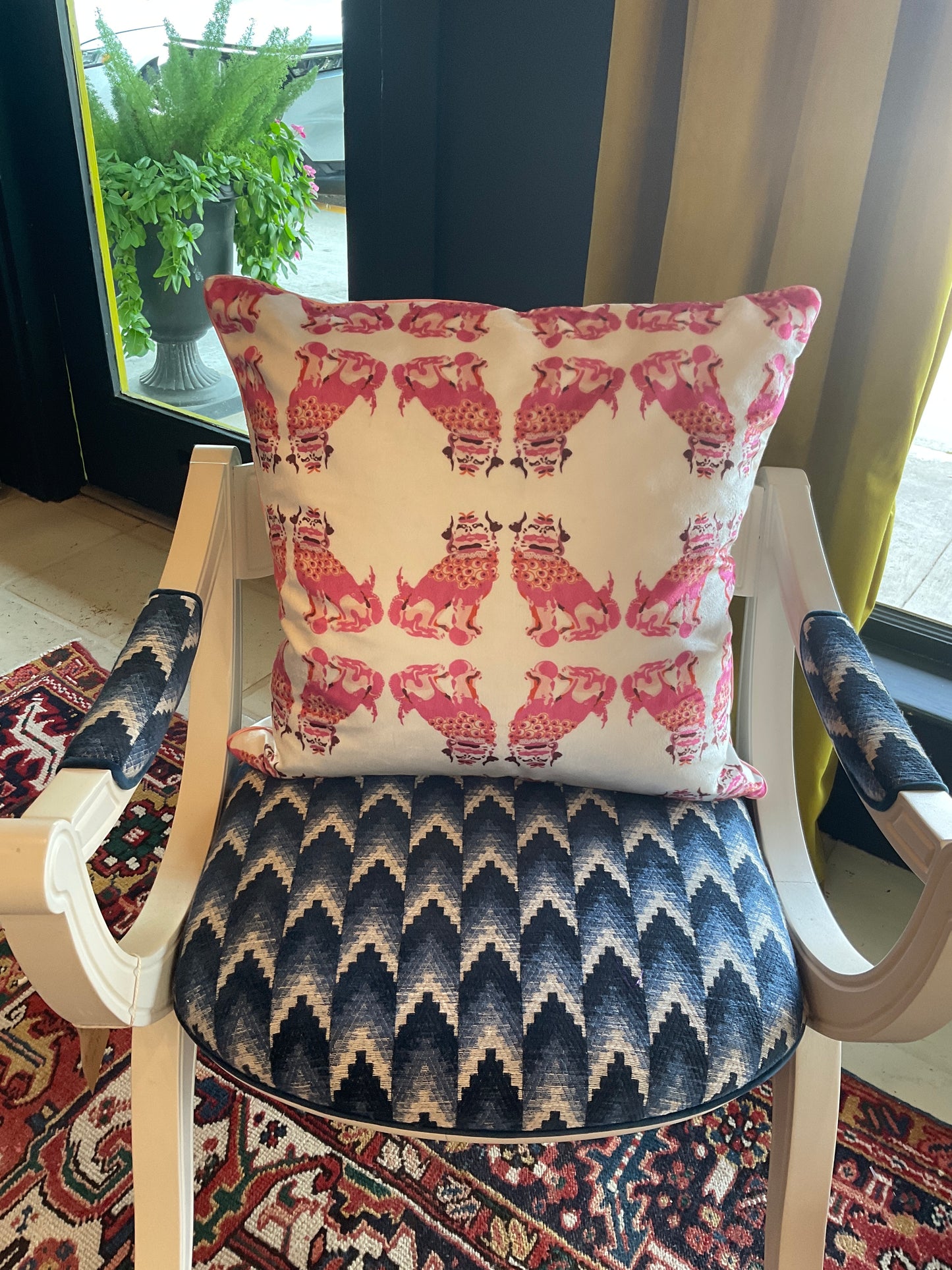 Velvet Pink Foo Dog pillow