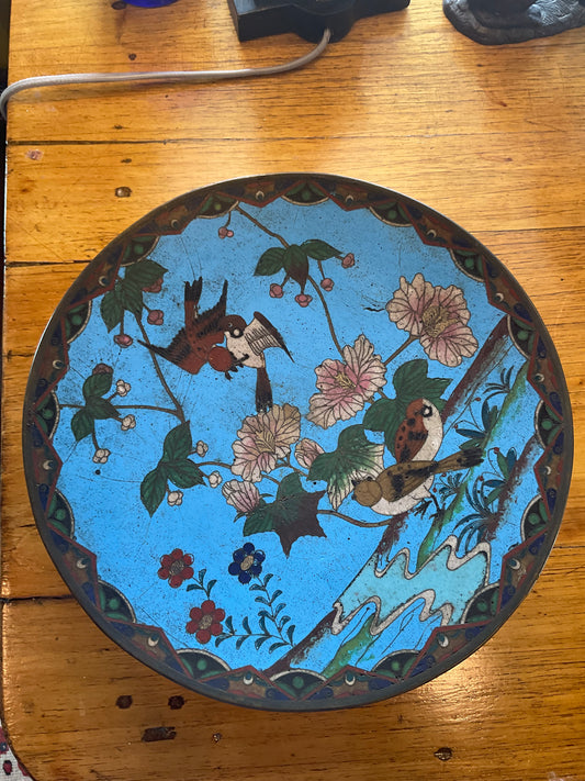 Japanese Cloisonné plate on stand