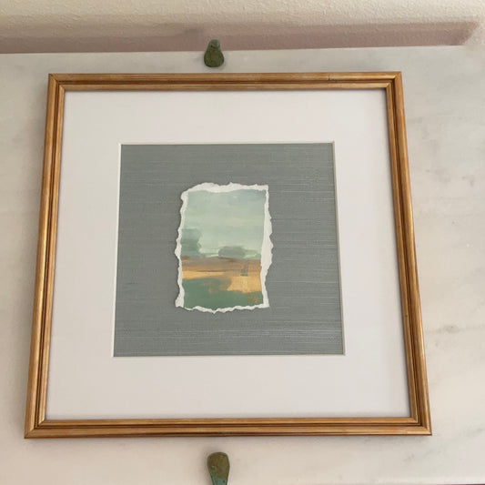 Holly Stafford original on grass cloth  12.5 x 12.5 gold frame