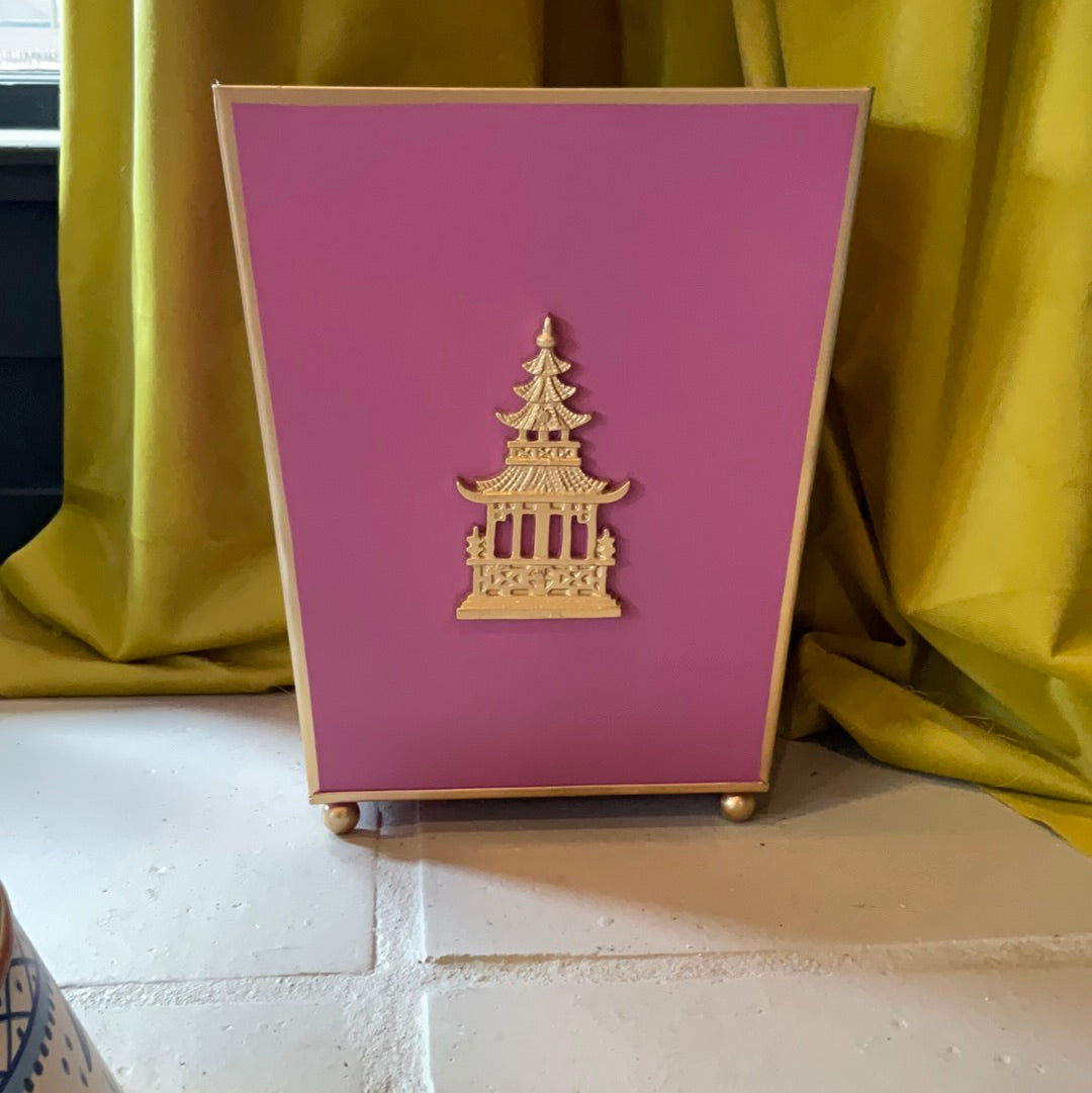 Pink Trash Can with Gold Detail